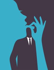Illustration of the girl applying lipstick. Silhouette of a man in the form of a negative space between the neck and hand.