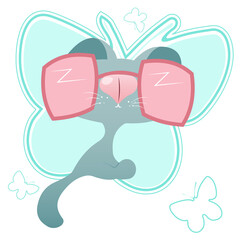 grey cat pink glass sunglass stickers smile emotions butterfly
