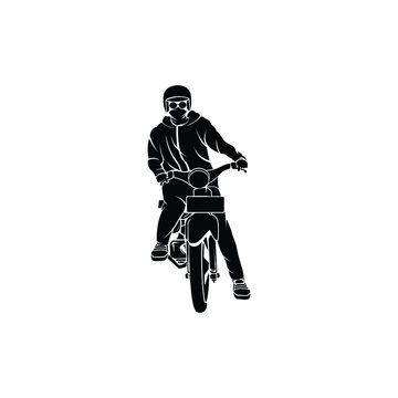 silhouette of people riding classic motorcycle