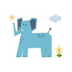 Cute elephan cartoon in vector cartoon style for printing on baby clothes, postcards, baby shower
