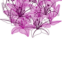 Background with stylized lily flowers. Decorative image of beautiful buds.