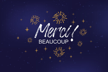 Fototapeta na wymiar Hand sketched Merci beaucoup text as logotype, badge and icon. Merci postcard, invitation, poster, banner template. Merci lettering typography. Merci card
