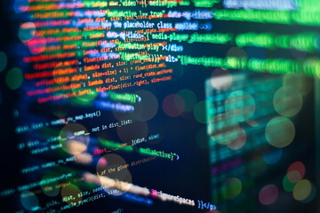 Web programming functions on laptop on laptop. IT business. Python code computer screen. Mobile...