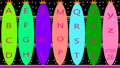 Upper case english alphabet with colorful background.