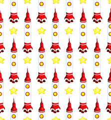 Watercolor white rocket pattern, stars. Space exploration, space travel, signal transmission. Childish style background. Illustration for textile, fabric, wallpaper, web design.