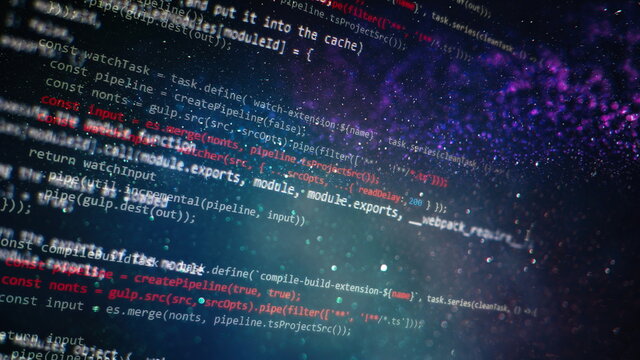  Javascript functions, variables, objects. Project managers work new idea. Future technology creation process.