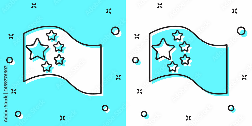 Poster Black line China flag icon isolated on green and white background. Random dynamic shapes. Vector