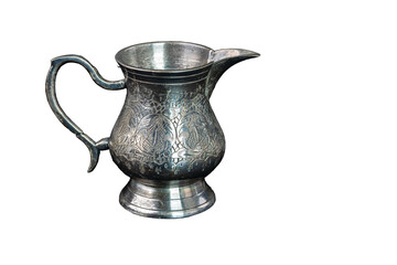 Close up macro view of vintage silver silverware isolated on white background. Sweden.