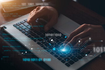 AI and IoT concepts of business, businessman working on a laptop computer for artificial...
