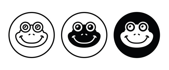 Cute frog head icon button, vector, sign, symbol, logo, illustration, editable stroke, flat design style isolated on white