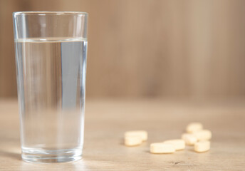 glass of water and drug