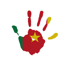 World countries. Hand print in colors of national flag. Cameroon
