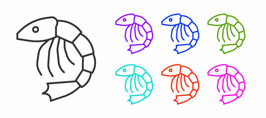 Black line Shrimp icon isolated on white background. Set icons colorful. Vector