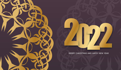 Festive Brochure 2022 Merry Christmas and Happy New Year burgundy color with vintage gold ornament