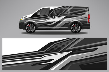 Obraz premium Wrap car vector design decal. Graphic abstract line racing background design for vehicle, race car, rally, adventure livery camouflage.