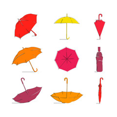 Umbrella set single work line drawing.Vector, color, illustration, design, one line