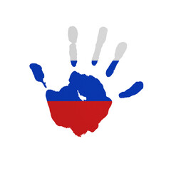 World countries. Hand print in colors of national flag. Russia