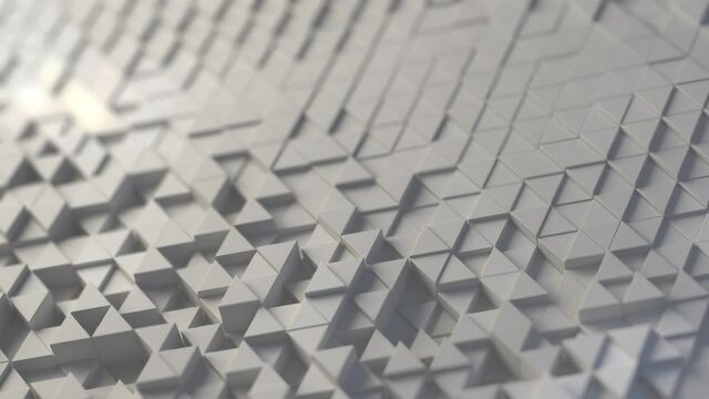 Moving 3d Triangle pattern background looping bright white close up abstract wavy breathing geometry movement 