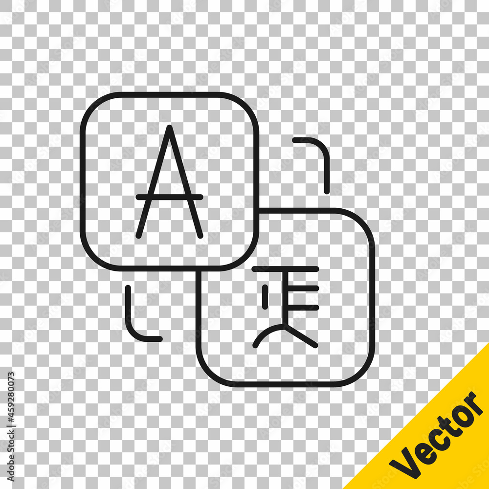 Poster black line translator icon isolated on transparent background. foreign language conversation icons i