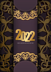 Holiday Flyer 2022 Merry Christmas and Happy New Year burgundy color with abstract gold pattern