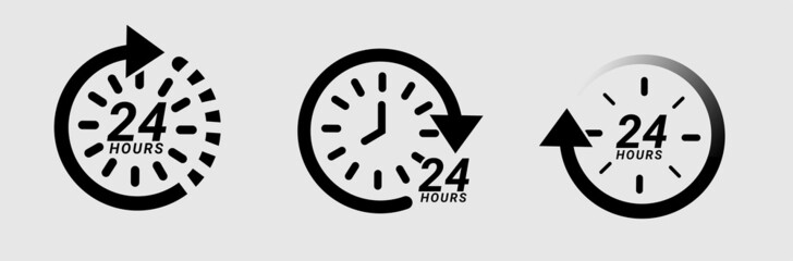 24 hours clock arrow. Symbol work time. Delivery and service time isolated on white background. Vector icon illustration.