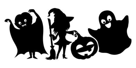 Illustration with silhouettes for Halloween celebration on white background.