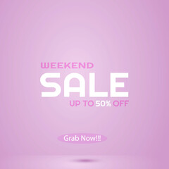 Weekend sale promotion banner with pink rose color theme