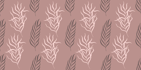 Leaves seamless pattern in pastel color. Nature background. Vector illustration for design.