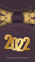 Brochure template 2022 merry christmas burgundy color with winter gold pattern