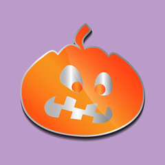 angry orange pumpkin sticker on a colored background.