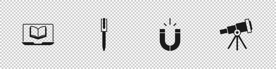 Set Online class, Pen, Magnet and Telescope icon. Vector