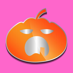 yawning orange pumpkin sticker on a colored background.