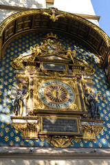 Golden clock on the Sainte Chapelle in Paris, France