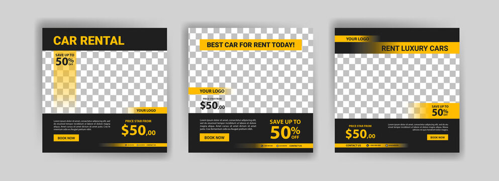 Social Media Post Template For Automotive Car Rental Service. Banner Vector For Social Media Ads, Web Ads, Business Messages, Discount Flyers And Big Sale Banners.