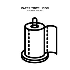 Vector paper towel line icon. Editable stroke. Kitchen accessory illustration. Minimal napkin design