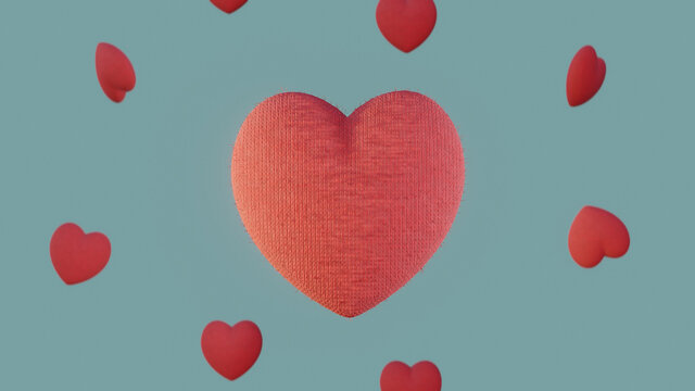 3D Fabric heart. Word Heart Day. Happy valentine's day 