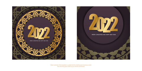 Template Greeting Brochure 2022 Merry christmas burgundy with luxury gold ornaments