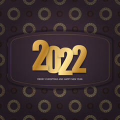 Template Greeting Brochure 2022 Merry christmas burgundy with winter gold pattern