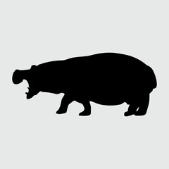 Hippo Silhouette, Hippo Isolated On White Background