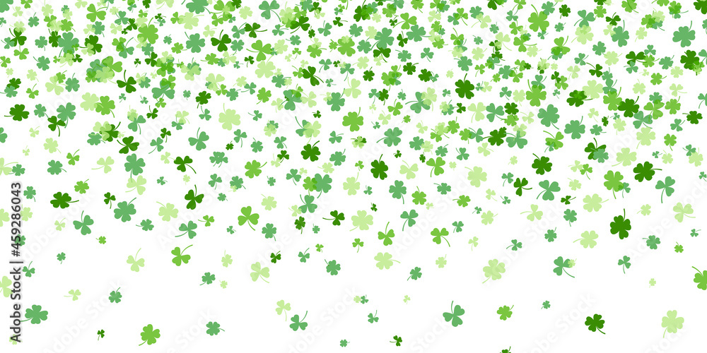 Poster shamrock or green clover leaves pattern background flat design vector illustration isolated on white