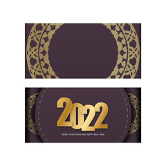 2022 postcard merry christmas burgundy with luxury gold pattern