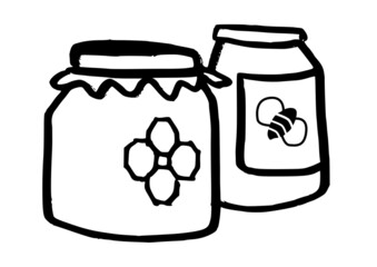 Jars of honey. Healthy fresh food. Icon, symbol. Ink strokes hand drawn style vector illustration isolated on white background.
