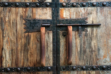 Grey wood door - or gray wooden plank surface texture background - vintage style