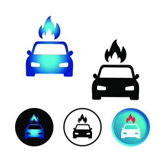 Abstract Car on Fire Icon Set