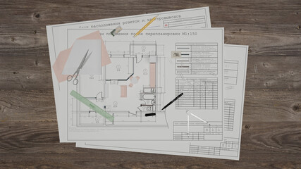 3D illustration (render) - The workplace of an interior designer