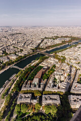 View of the Seine river from the top floor of the Eiffel Tower