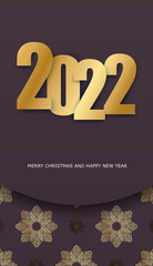 2022 happy new year burgundy color flyer with luxury gold pattern