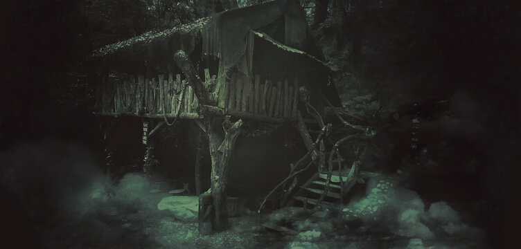 Haunted House Realistic illustration. Concept art for Halloween