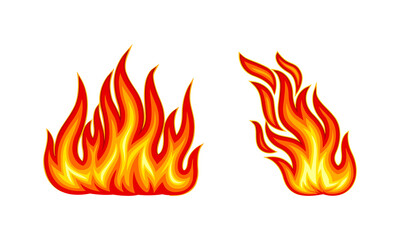 Set of fire flames. Bright burning bonfires vector illustration