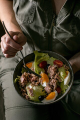 Traditional nicoise salad with canned tuna fish